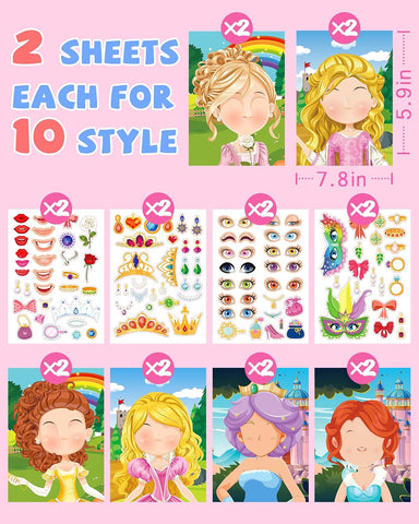 24 Pcs Make Your Own Princess Sticker, Party Favors Face Stickers for Kids