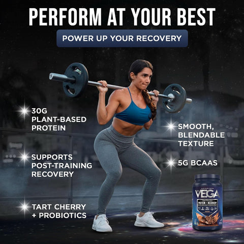 Vega Protein + Recovery, Mocha – 30g Vegan Protein, Dairy & Gluten Free, Probiotics, NSF Certified, 28.8 oz (19 Servings)