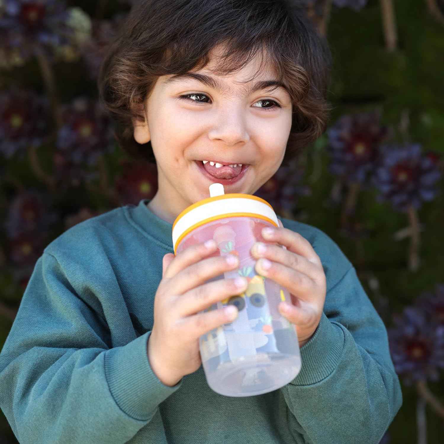 Zak Designs Kelso Toddler Cups For Travel or At Home, 15oz 2-Pack Durable Plastic Sippy Cups With Leak-Proof Design is Perfect For Kids (Silly Goose, Harvest)