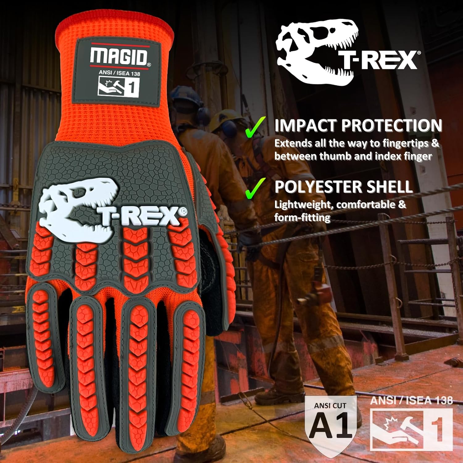 MAGID T-REX TRX400 Impact Gloves, Sandy Nitrile, 1 Pair