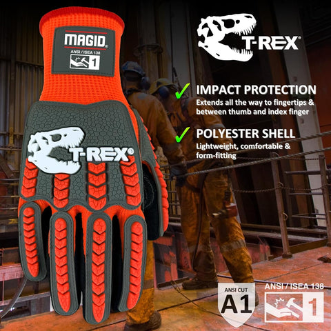 MAGID T-REX TRX400 Impact Gloves, Sandy Nitrile, 1 Pair