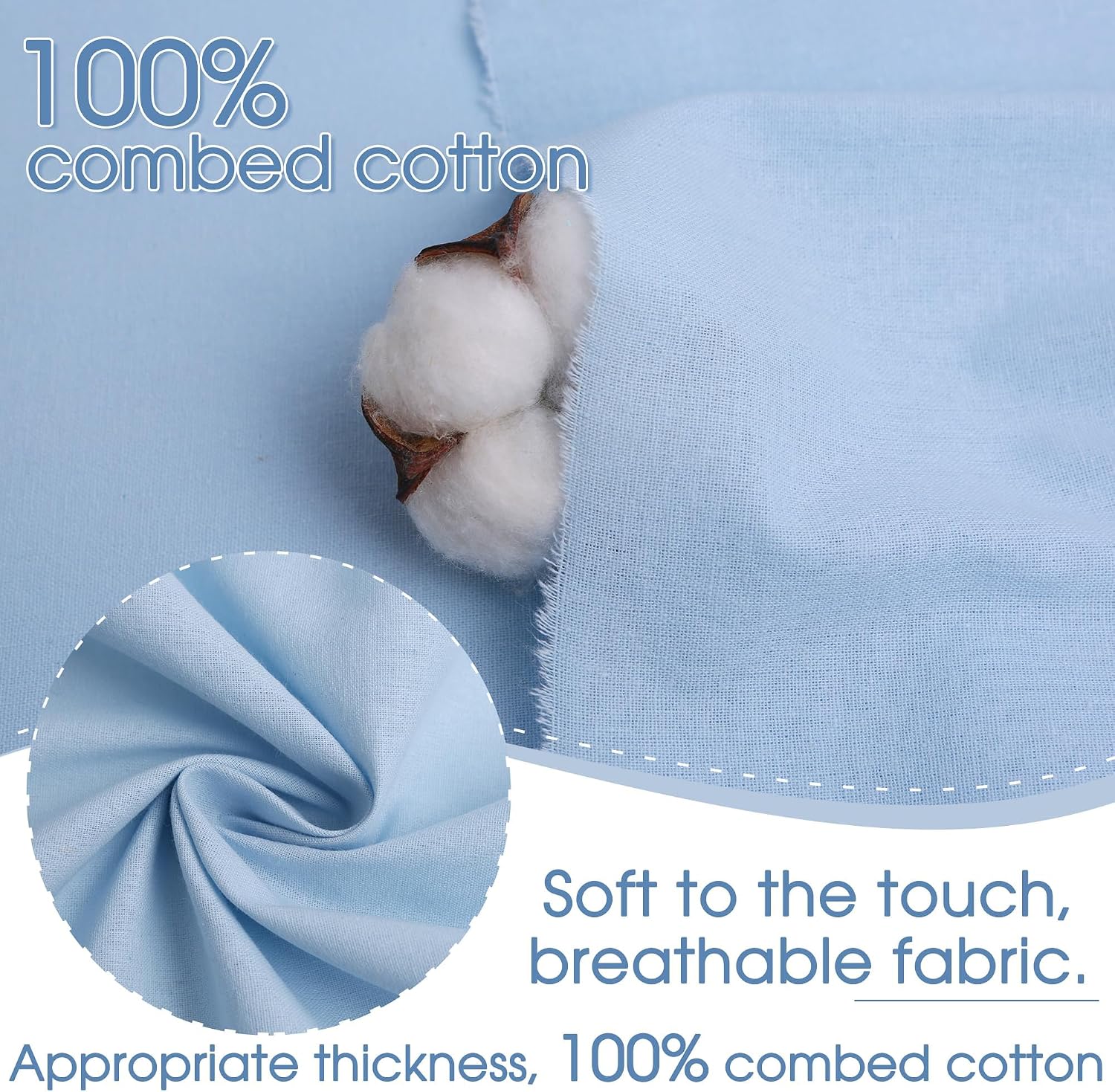 Lake Blue Cotton Fabric, Natural 100% Cotton Poplin Fabric by The Yard 59 Inches Wide Lining Fabric for Sewing Apparel Cloth Soft Embroidery Quilting, 2 Yard