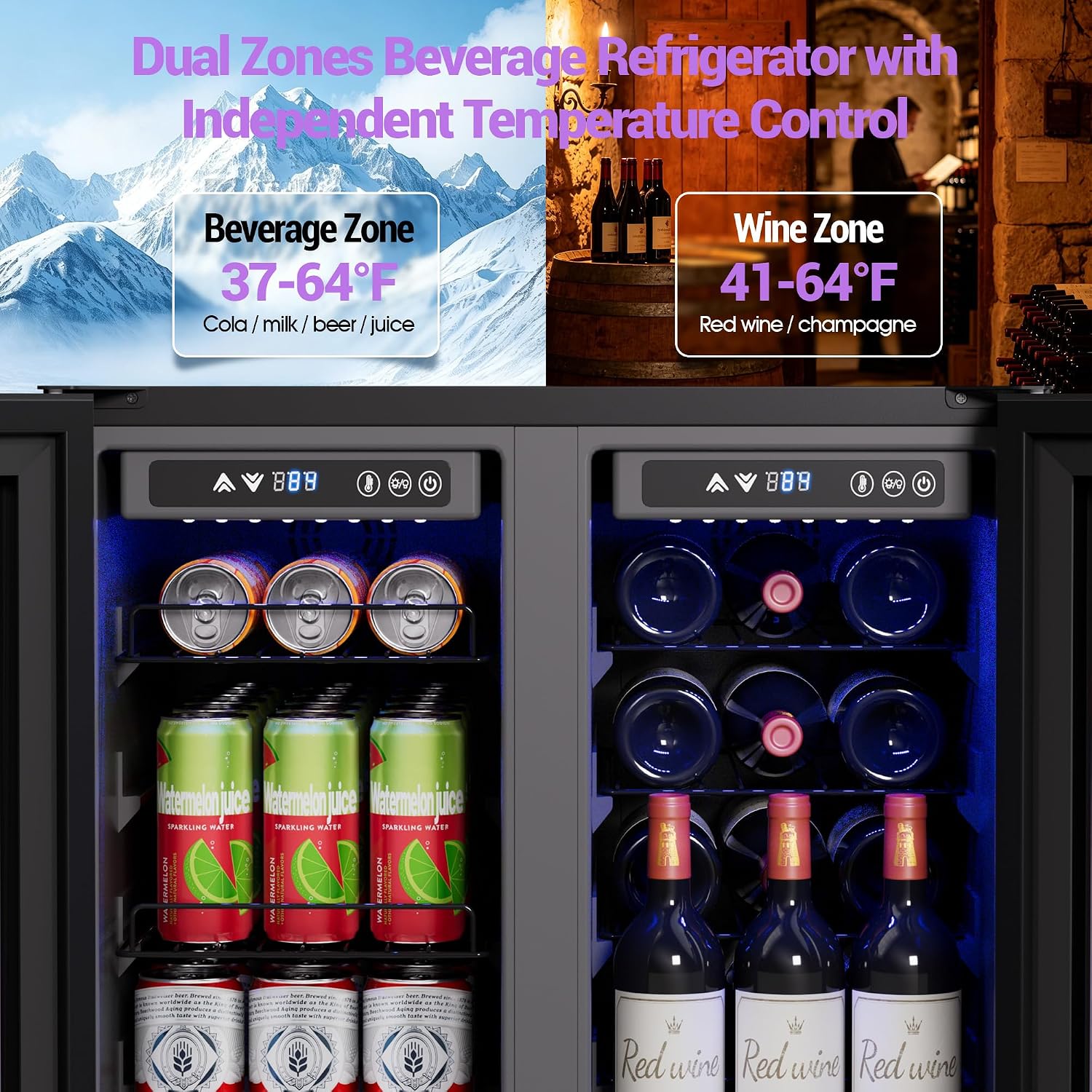24 Inch Wine and Beverage Refrigerator with Glass Door, Dual Zone Cooler