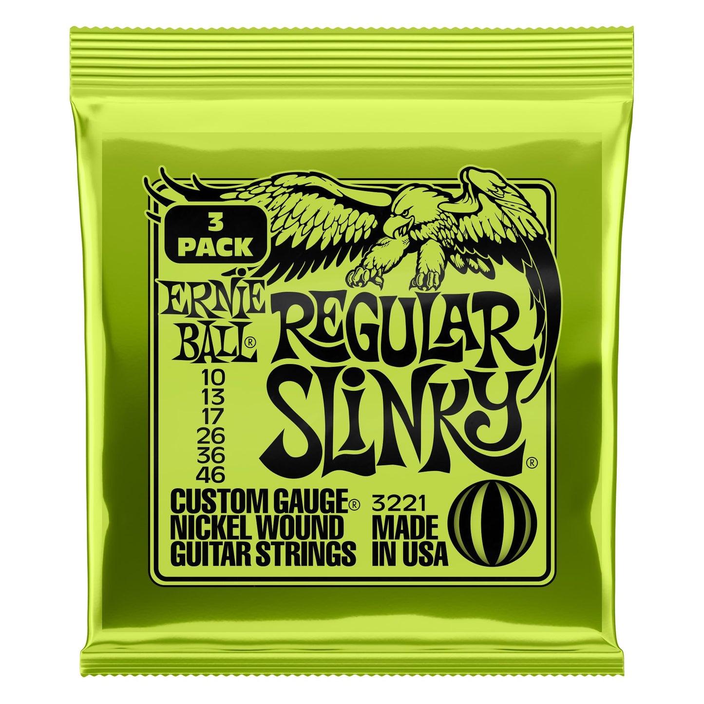 Ernie Ball Regular Slinky Nickel Wound Electric Guitar Strings 3 Pack - 10-46 Gauge