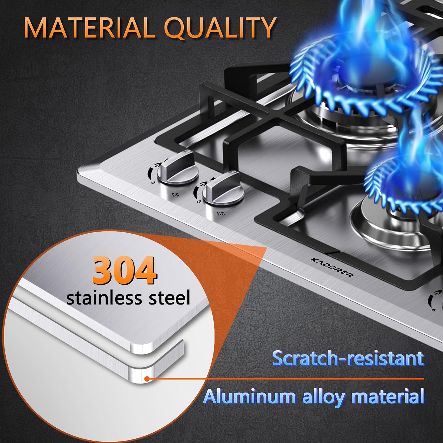 24 inch Gas Cooktop, Bulit-in Gas Stove Top with 4 Burner, NG/LPG Convertible Cooktops, Dual Burner Propane Cooktop with Thermocouple Protection, Stainless Steel