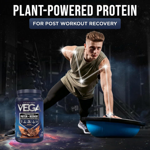 Vega Protein + Recovery, Mocha – 30g Vegan Protein, Dairy & Gluten Free, Probiotics, NSF Certified, 28.8 oz (19 Servings)