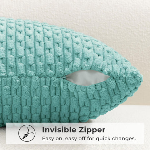 Kevin Textile Soft Corduroy 12"x20" Lumbar Pillow Cover 1 Pack, Aqua Green