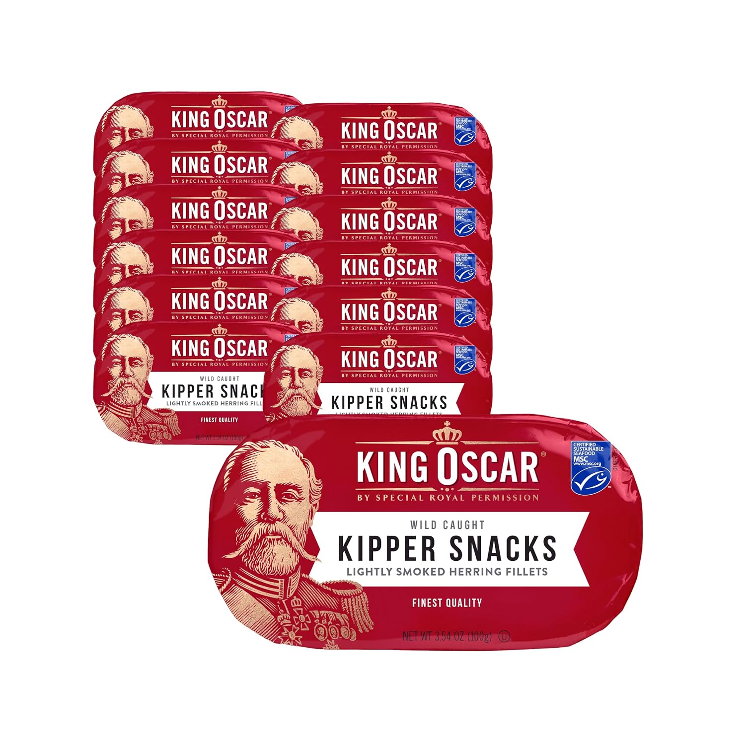 King Oscar Kipper Snacks in Water, 3.54 oz Can, 12-Pk, Herring Fillets