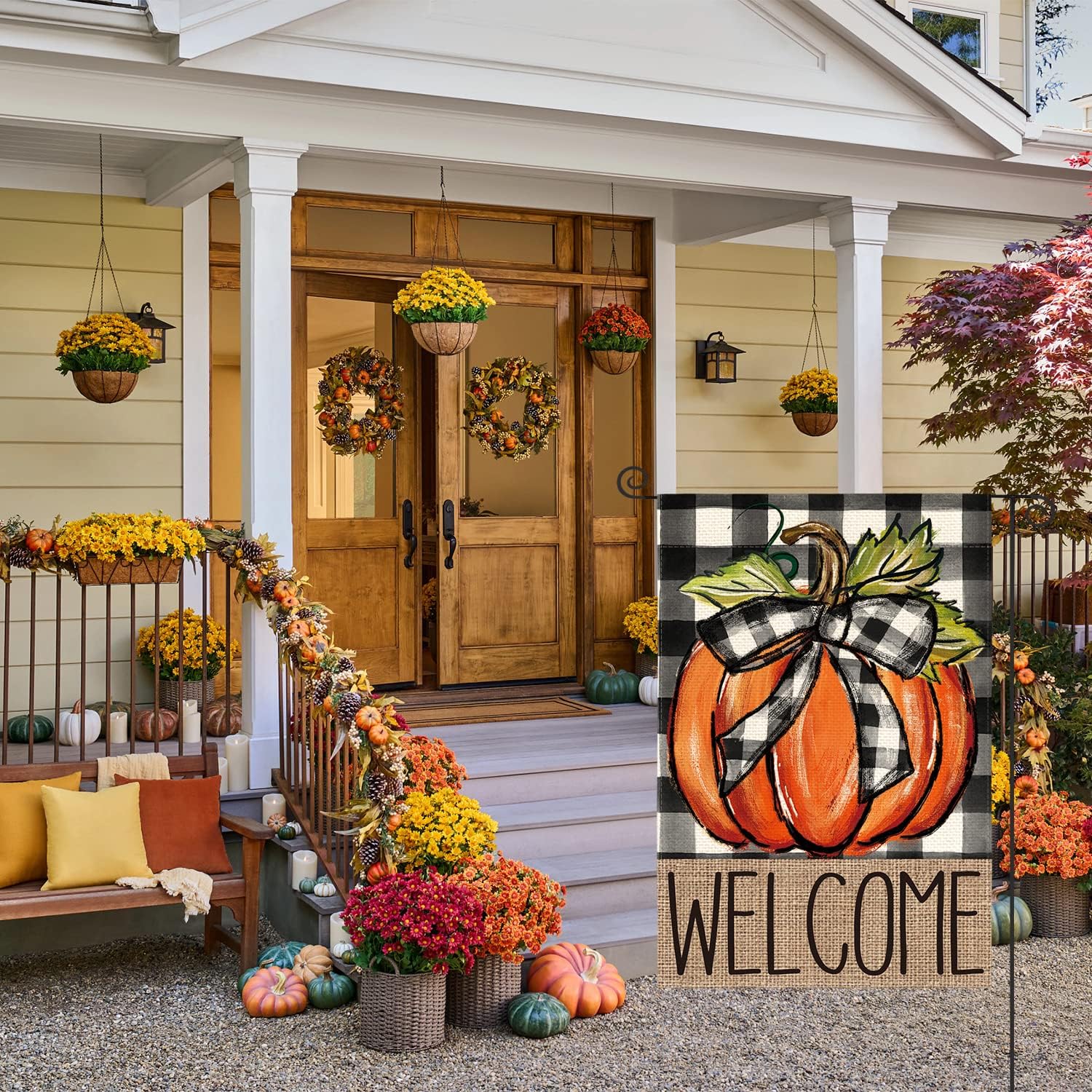 AVOIN colorlife Fall Thanksgiving Pumpkin Welcome Garden Flag 12x18 Inch
