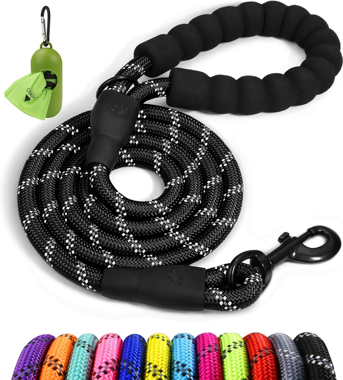 Taglory Rope Dog Leash for Medium Large Dogs, 6 FT Padded Handle, Black