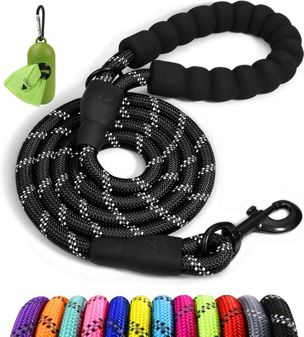 Taglory Rope Dog Leash for Medium Large Dogs, 6 FT Padded Handle, Black