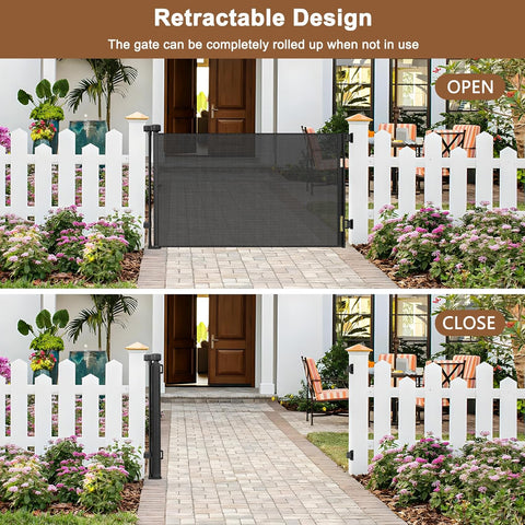 Weatherproof Outdoor Retractable Gate for Dogs, 55" Wide Outdoor Baby Gate