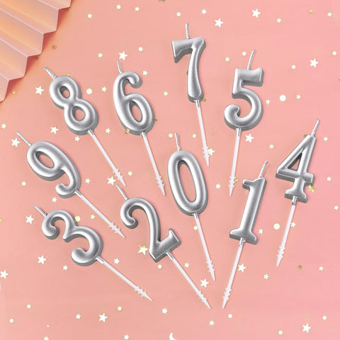 PHD CAKE 10-Pieces Silver Numeral Birthday Candles, Cake Numeral Candles Number 0-9 Glitter Cake Topper Decoration for Birthday,Wedding Anniversary,Party Celebration