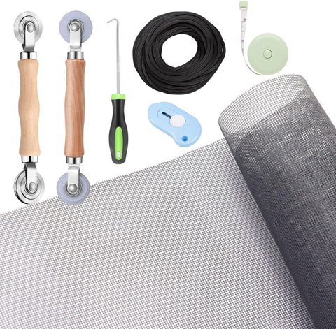 Windows Screen and Screen Door Repair Kit - 48"x118" Fiberglass Mesh Gray with Rolling Tool/Hook/Ruler/Cutter/Spline - Window Screen & Sliding Screen Door Replacement for Windows, TOOLTRIZ