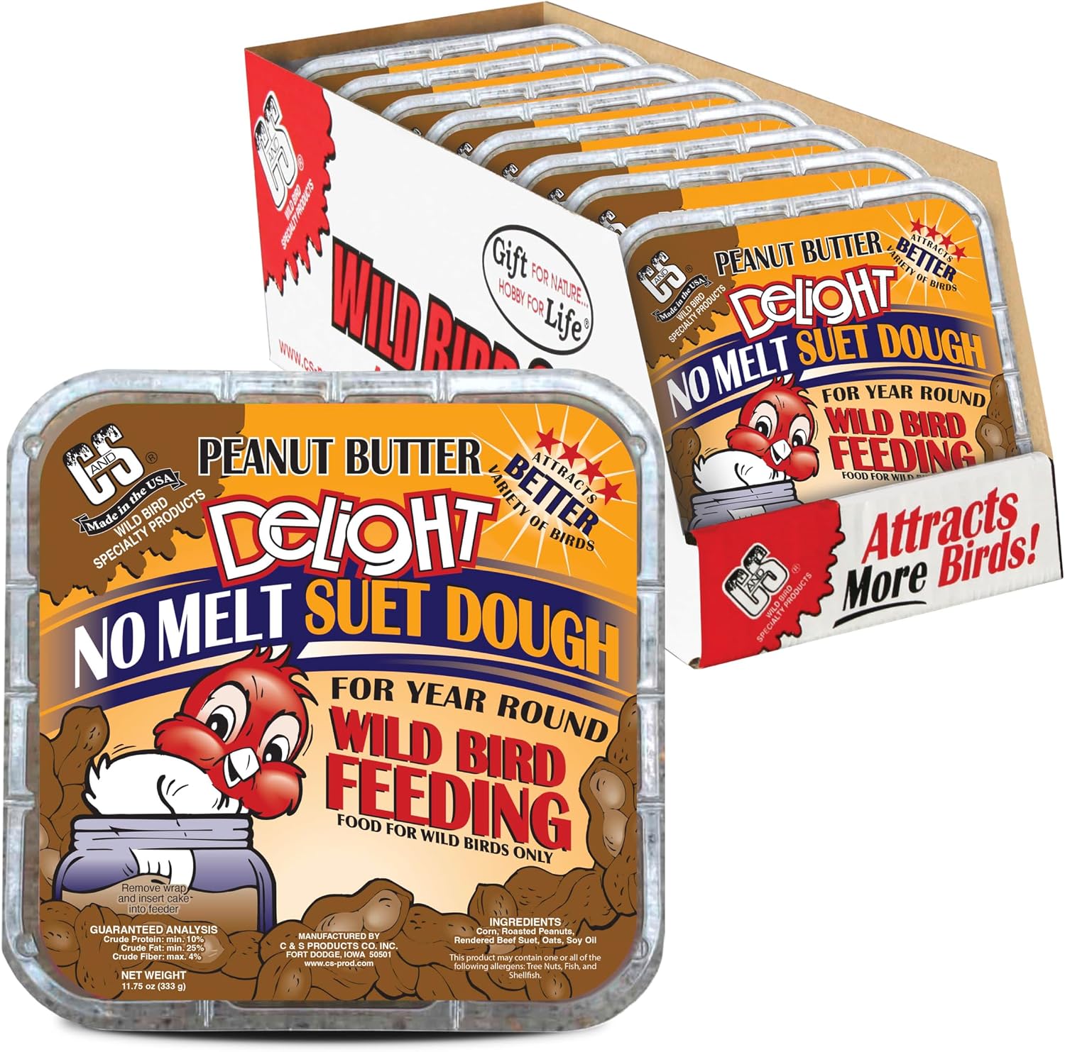 C&S Peanut Butter Delight No Melt Suet Dough, Suet Cakes for Wild Birds
