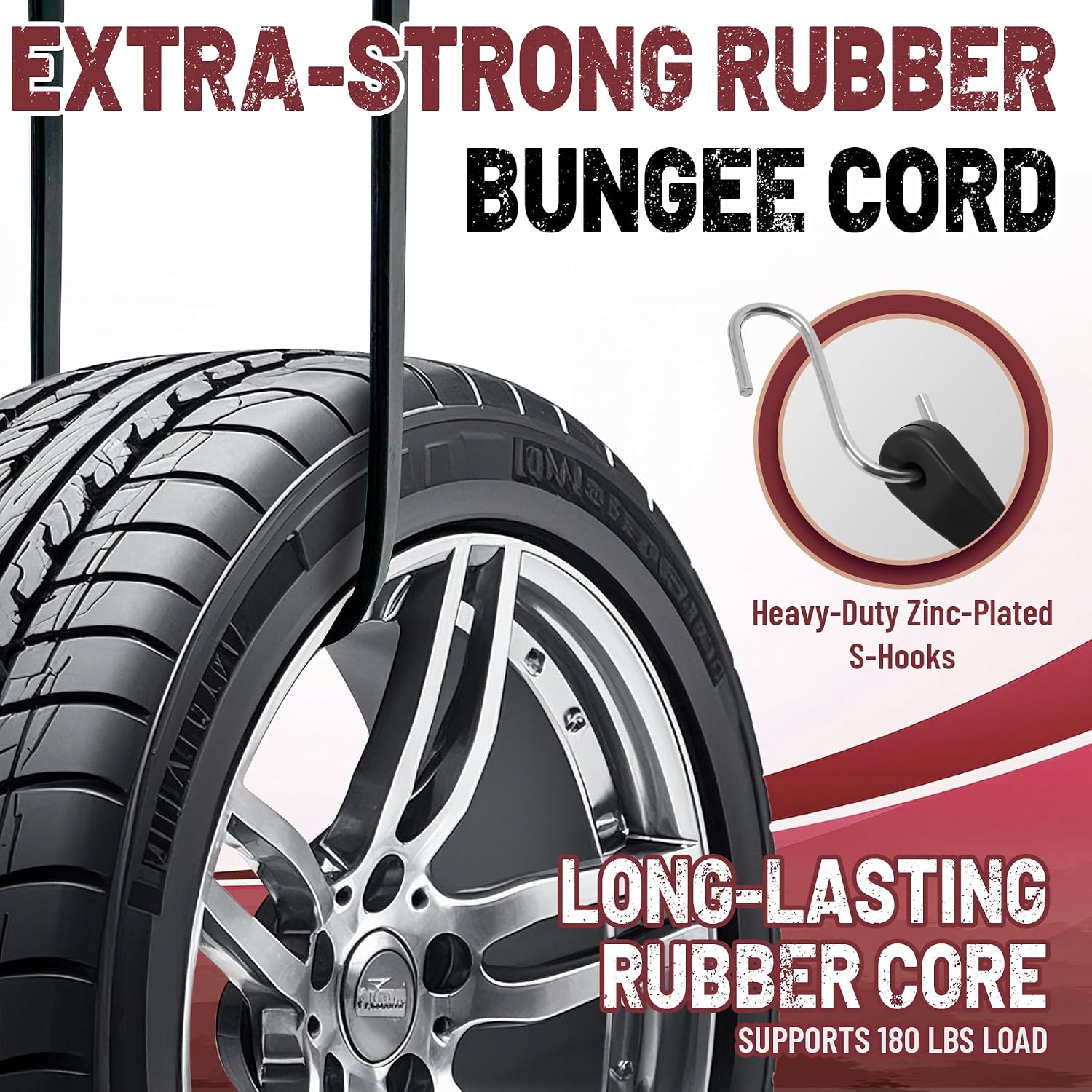 Bungee Cords with Hooks, 10 Pack, 21", EPDM Rubber
