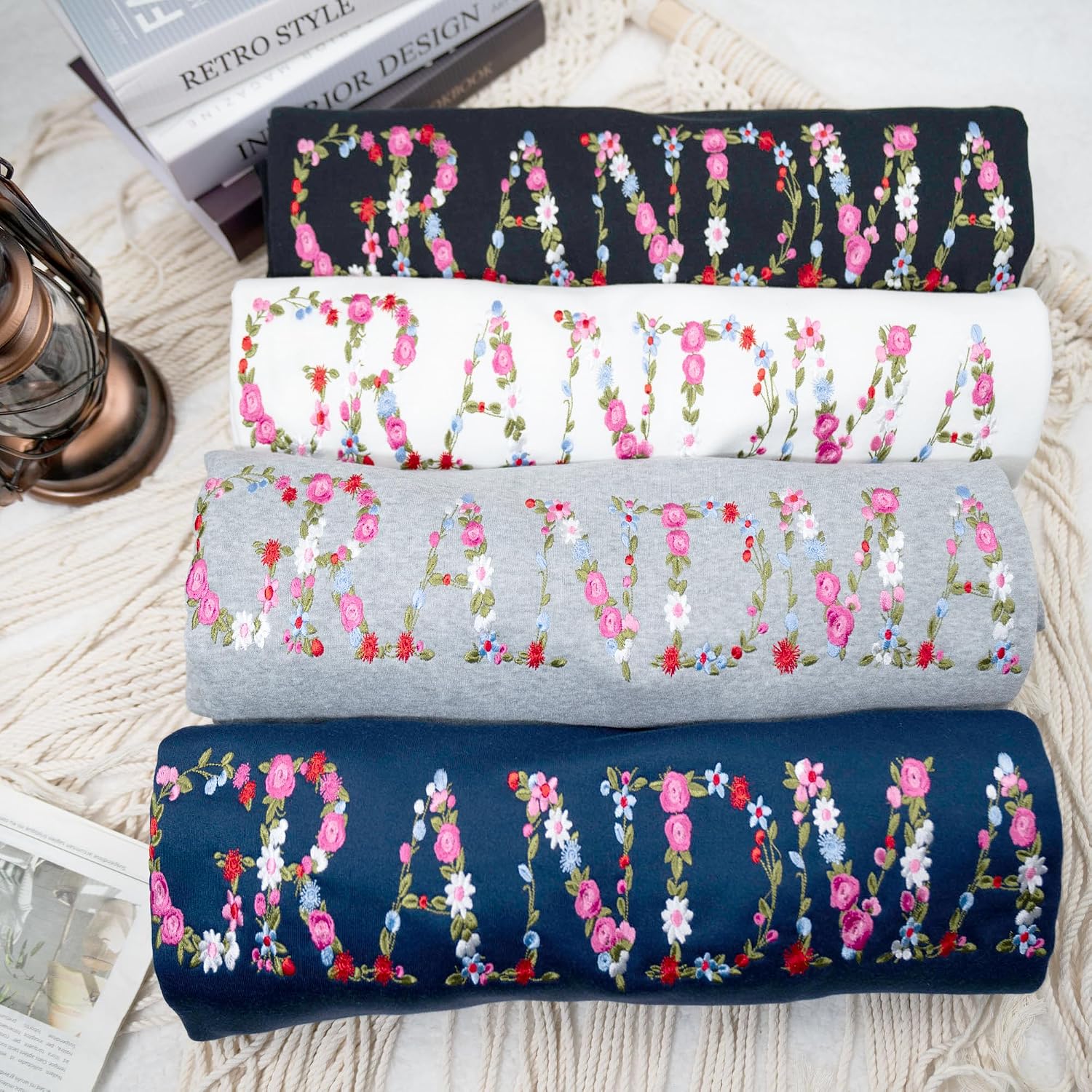 Embroidery Floral Grandma Sweatshirts For Women Gift Sweatshirt From Grandkids Flower Gift Mothers Day Christmas