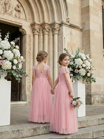 2Bunnies Girl Paisley Lace Back A-Line Straight Tutu Tulle Party Flower Girl Dress