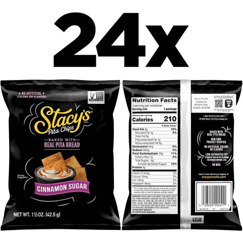 Stacy’s Pita Chips, Cinnamon Sugar, No Artificial Colors or Flavors, 1.5 oz (Pack of 24)