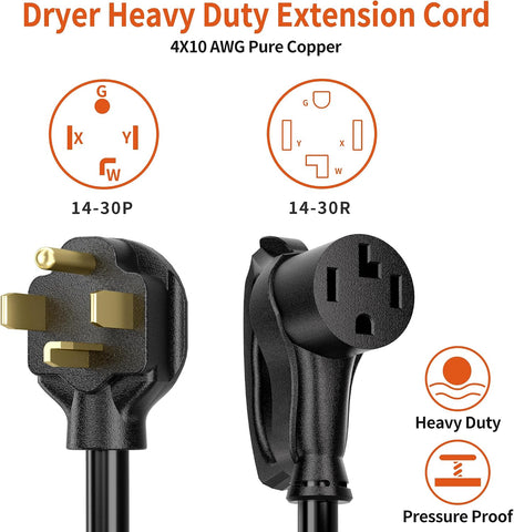 PlugSaf 25 FT 4 Prong Dryer Extension Cord, Pure Copper, 14-30P to 14-30R