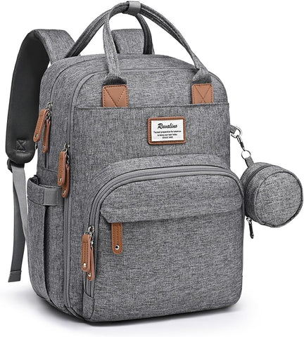 RUVALINO Diaper Bag Backpack-Multifunction Travel Baby Diaper Bag with Changing Pad, Insulated Bottle Holders & Pacifier Case, Large Capacity, Waterproof, Gray