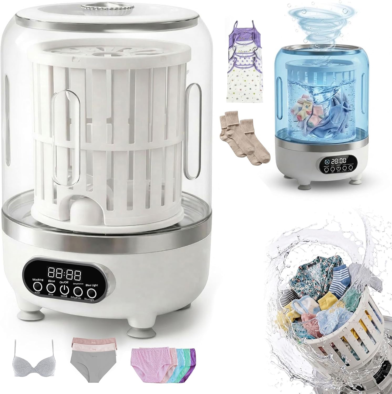 3-in-1 Mini Portable Washing Machine, 3L Capacity Compact Washer with Digital Display & Multiple Modes, Durable ABS & PP Material, Small Laundry Solution for Undergarments, Socks, Baby Clothes