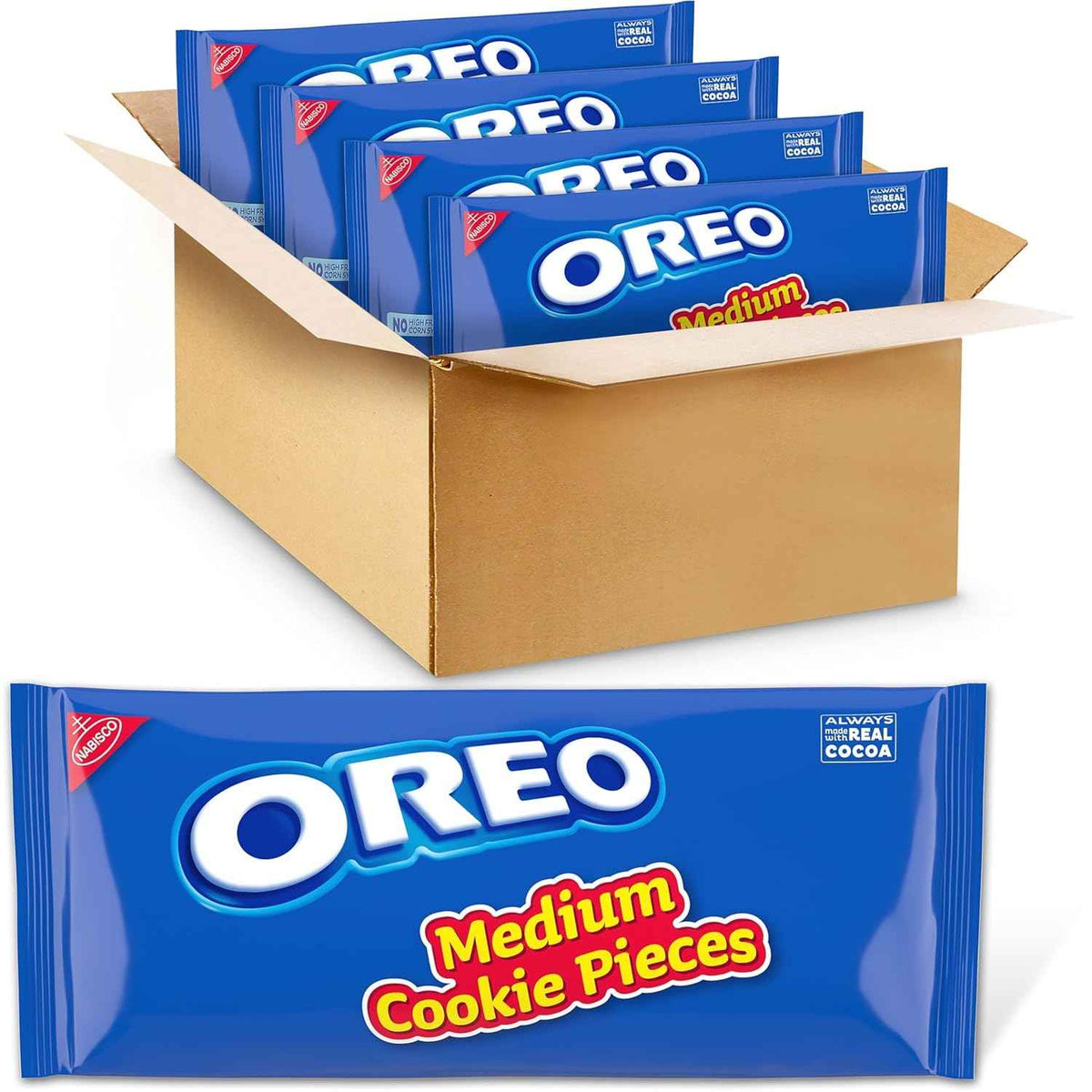 OREO Chocolate Sandwich Cookies Medium Cookie Pieces, 4-2.5 lb Bags | Always made with Real Cocoa, Bulk Baking Ingredients