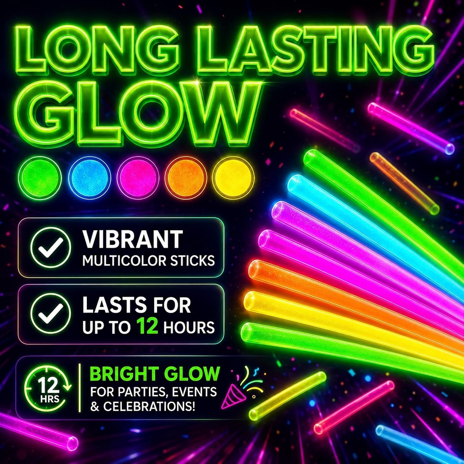 Ammy Glow Glow Sticks (205 Pcs Kit) Bulk Party Pack-100 Pack Glow Sticks with Connectors & Glasses- Party Favors for Kids 8-12- Neon Glow in The Dark Party Supplies for Birthdays & Events
