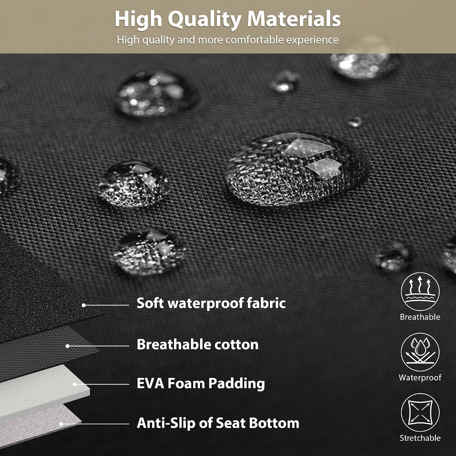 CAR PASS Neoprene EVA Waterproof car seat Covers Front Seats Only, Universal fit for SUV Vehicles Automotive with 5mm Composite EVA Inside,Airbag Compatible (Two Seats 6PCS, Black and Beige)