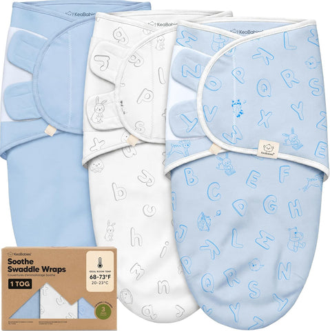 3pk Organic Baby Swaddles for Newborns, 0.5 TOG Abc Land Cloud, 0-3M