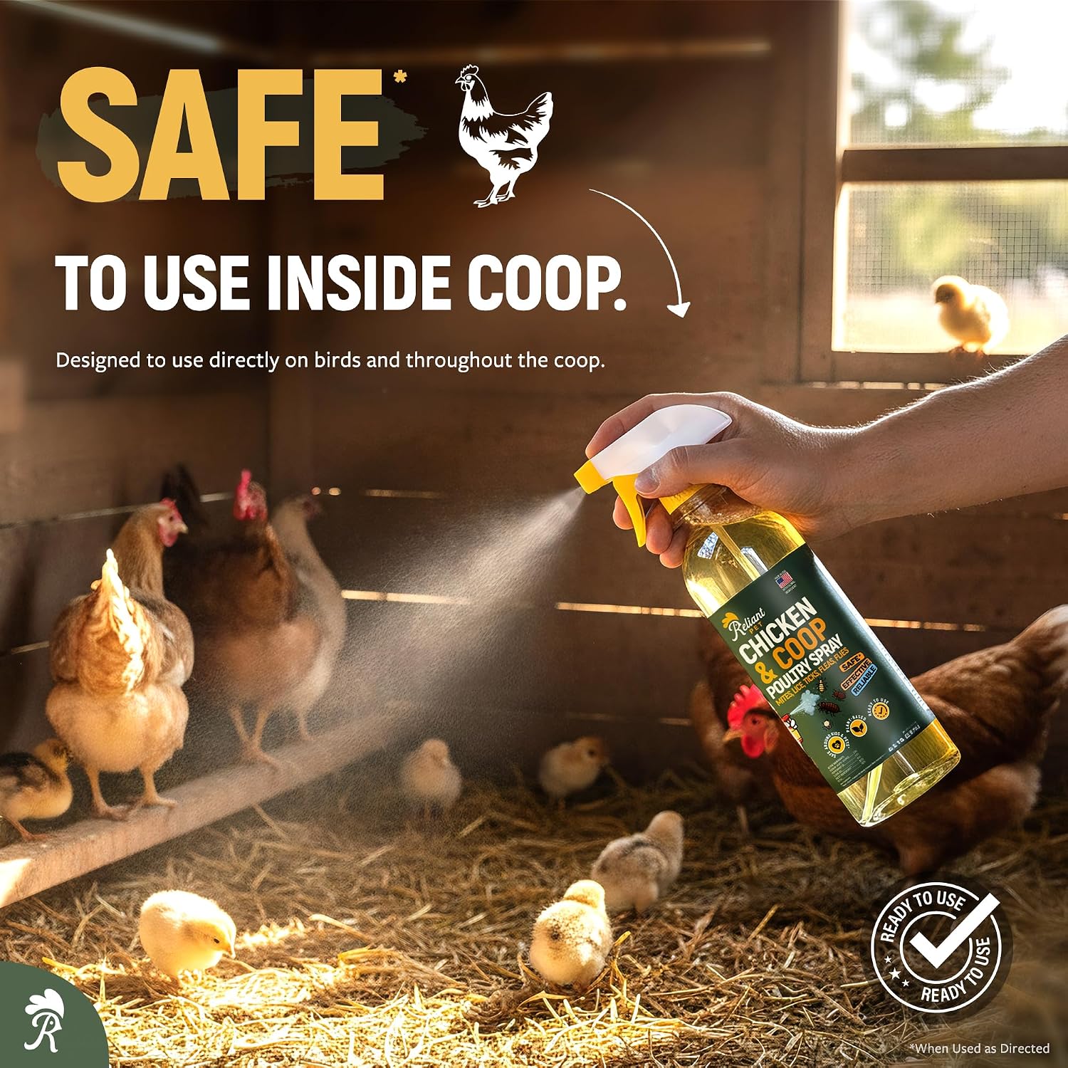 Reliant Pet Chicken and Coop Poultry Spray for Mite's Lice Ticks Fleas and Flies - Dust Mite Spray 16oz - Chicken Coop Fly Spray - Made in USA - Chicken Coop Accessories