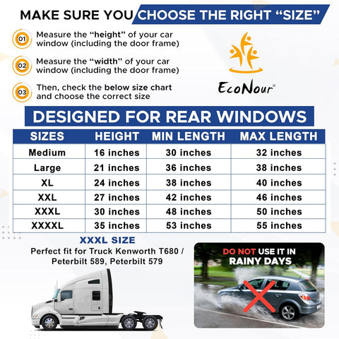 EcoNour Truck Side Window Shade (2 Pack) Mesh Sunshade for Semi Truck