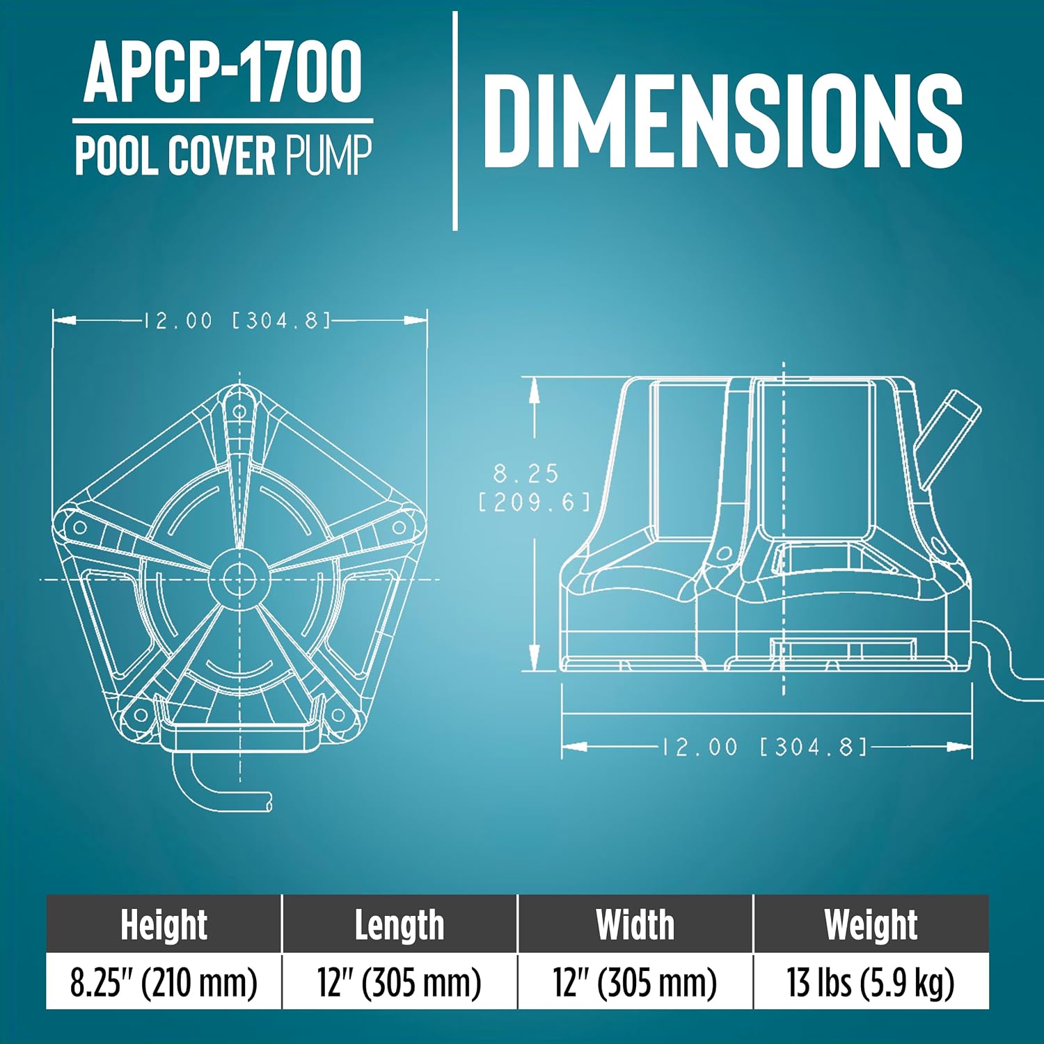 Little Giant APCP-1700 1/3 HP, 1745 GPH Automatic Pool Cover Pump, 25' Cord