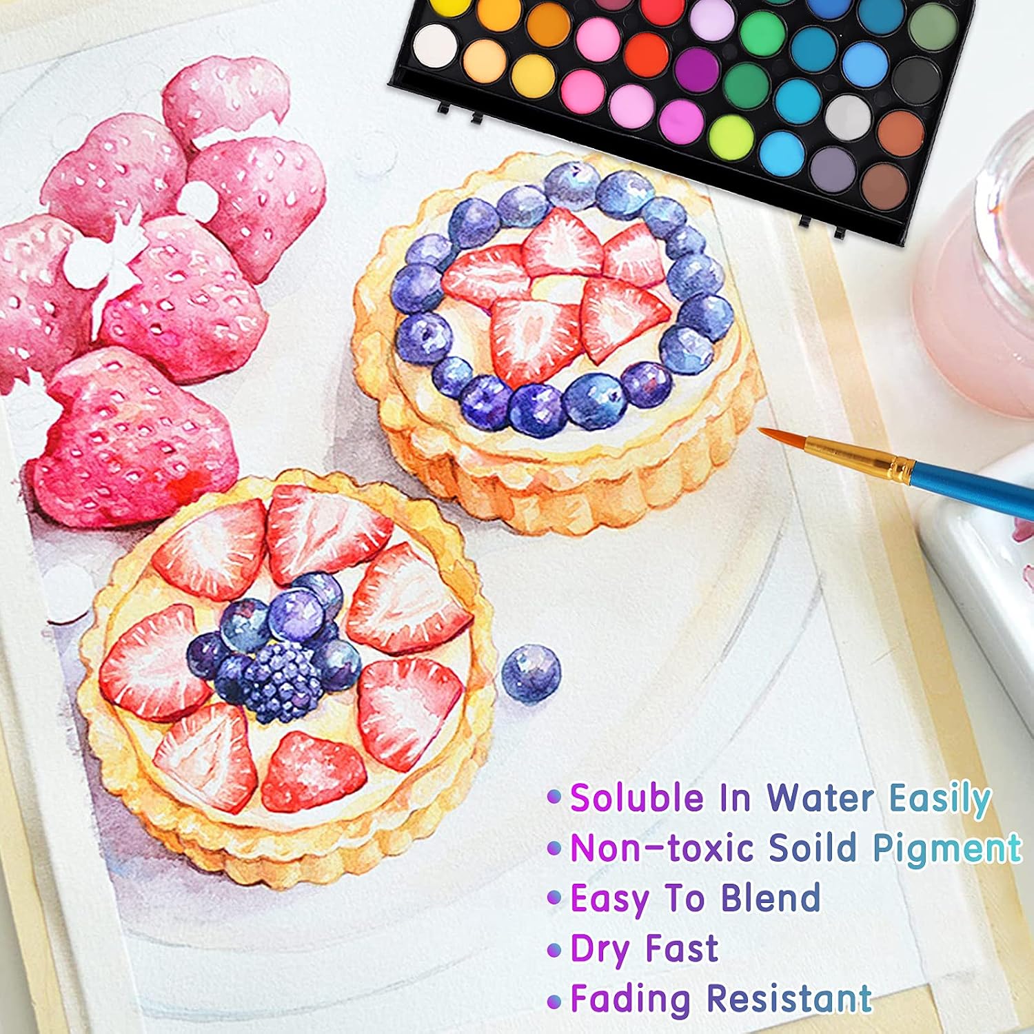 36 Colors Washable Watercolor Paint Set, with 3 Brushes Pen