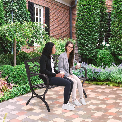 FDW | 50" Outdoor Garden Bench | Black | 485lbs Load Capacity