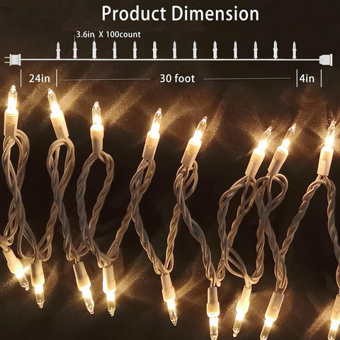 HISHINY Christmas Lights 100 Count Mini Clear Lights 32ft White Wire Christmas Tree String Lights Set for Outdoor Indoor Christmas Decorations Wedding Valentines Day Decor,UL Certified (32feet)