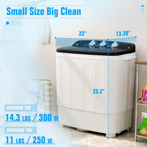 Portable Washing Machine, 25 lbs Twin Tub Washer and Spin Dryer Combo