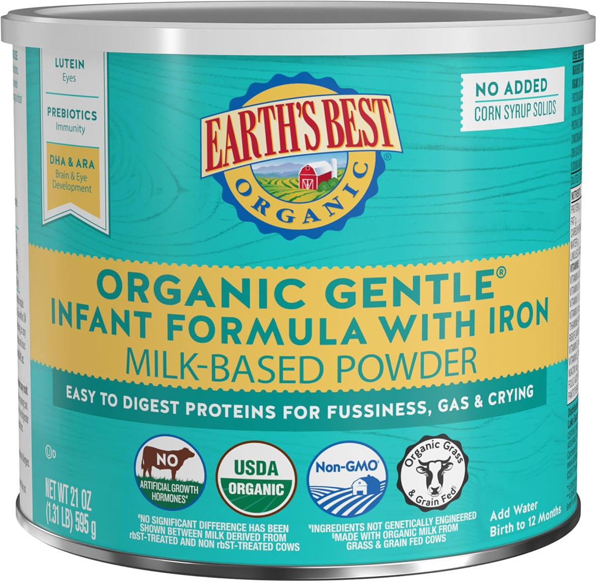 Earth's Best Organic Gentle Infant Formula with Iron Milk Based Powder, 21 Oz