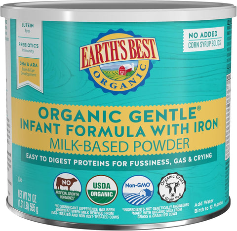 Earth's Best Organic Gentle Infant Formula with Iron Milk Based Powder, 21 Oz