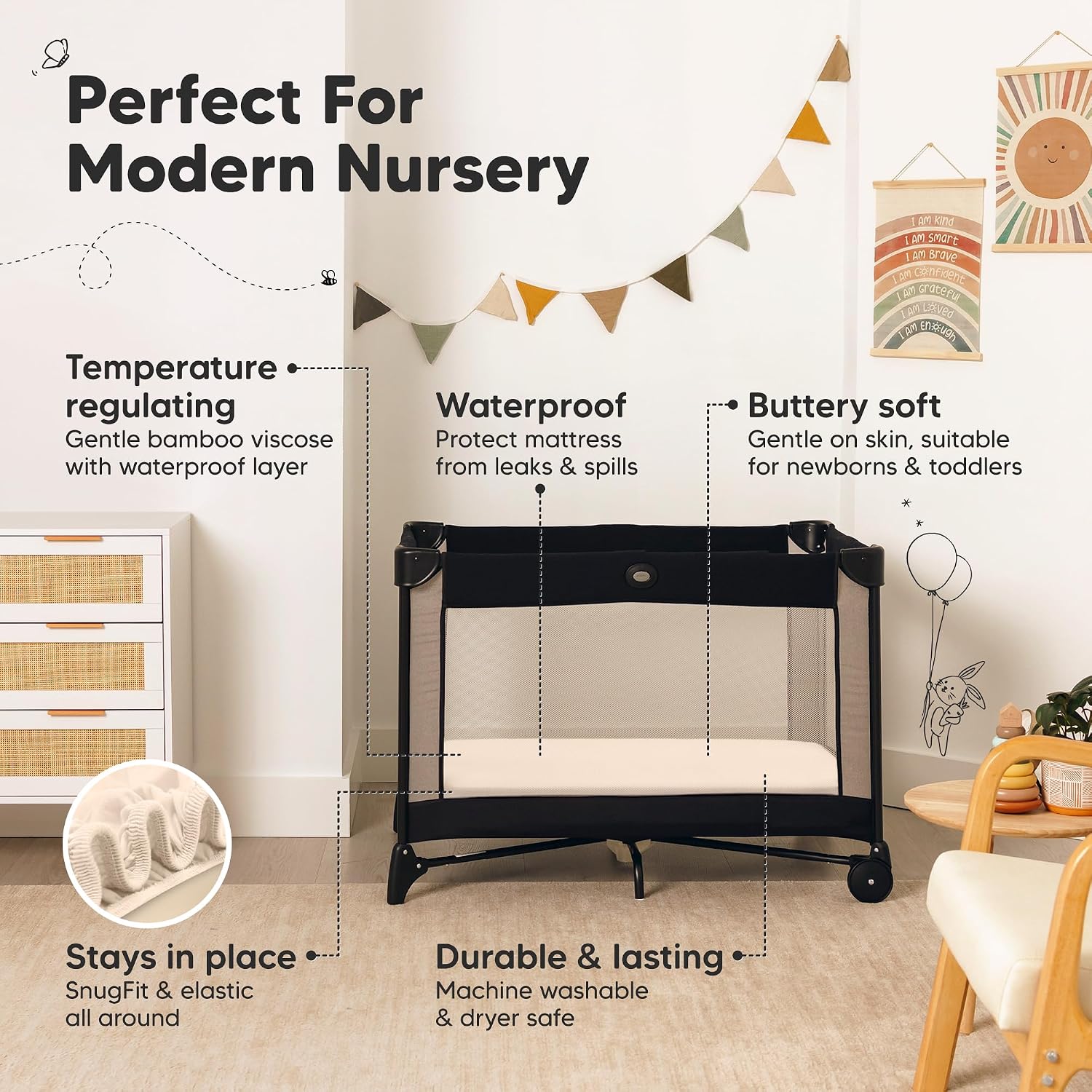 2-Pack Waterproof Pack and Play Sheets, Mini Crib Sheets Fitted (Cameo)