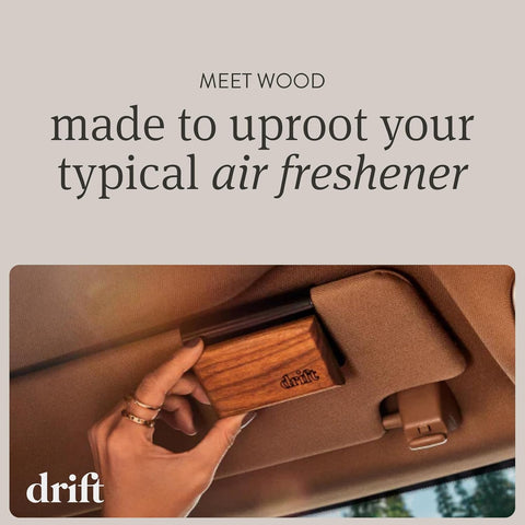 Drift Car Air Freshener - The Original Wood Air Freshener - Car Odor Eliminator - Long Lasting Scent - Metal Clip - Essential Oils - Clean Ingredients - Amber Scent 3 Pack Starter Kit - CLIP INCLUDED
