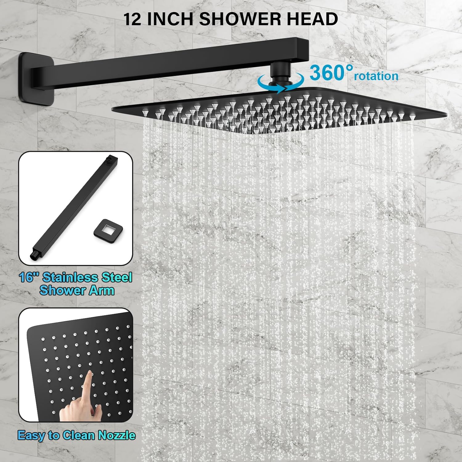 FPXRNG Shower Faucet Set with 10 Inch Matte Black Rain Shower Head