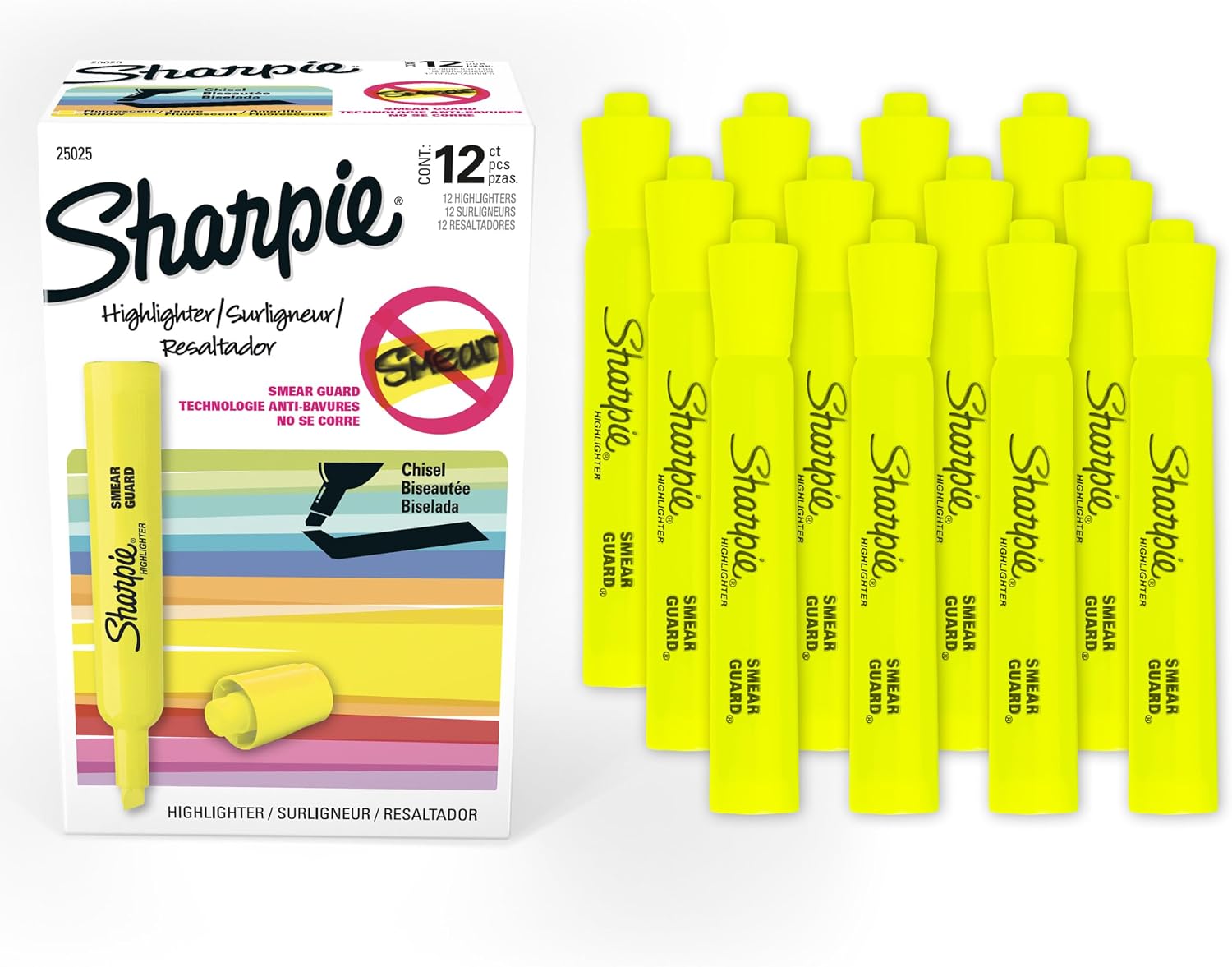 Sharpie Tank Highlighters, Chisel Tip, Fluorescent Yellow, 12 Count