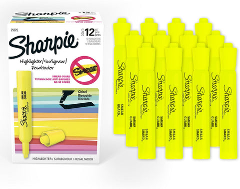 Sharpie Tank Highlighters, Chisel Tip, Fluorescent Yellow, 12 Count