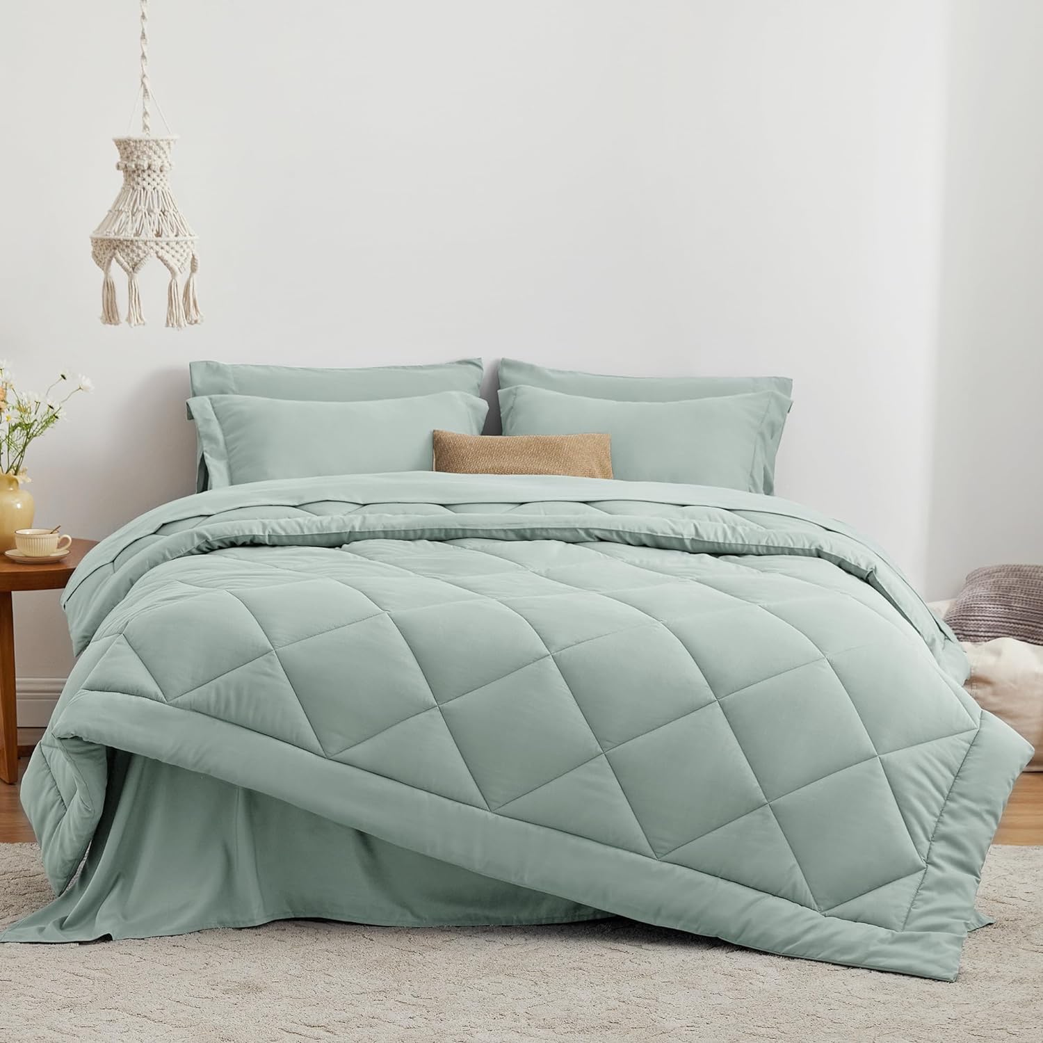 Love's cabin Full Comforter Set Aqua, 7 Pieces Full Bed in a Bag, All Season Bedding Sets with 1 Comforter, 1 Flat Sheet, 1 Fitted Sheet, 2 Pillowcase and 2 Pillow Sham