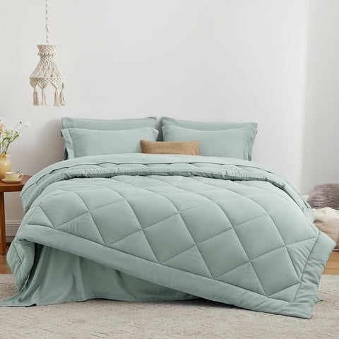 Love's cabin Full Comforter Set Aqua, 7 Pieces Full Bed in a Bag, All Season Bedding Sets with 1 Comforter, 1 Flat Sheet, 1 Fitted Sheet, 2 Pillowcase and 2 Pillow Sham