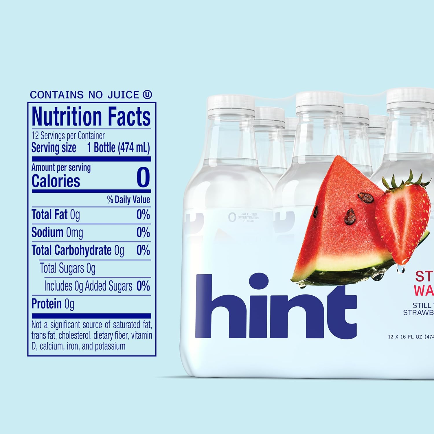 Hint Flavored Water Zero Sugar 0 Calories - Strawberry Watermelon (12 pack)