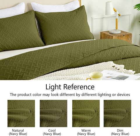 FLYMME Twin Quilt Set,Lightweight Olive Green Bedspreads,Basket Weave Pattern,Ultra Soft Microfiber Bedspread Bed Coverlet 2 Pieces for All-Seasons (1 Quilt,1 Shams)