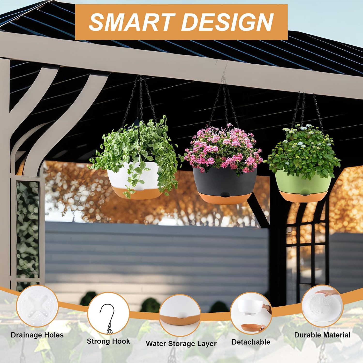Hanging Planter for Plants Indoor, 8 Inch 4 Pack White/Black/Green/Beige