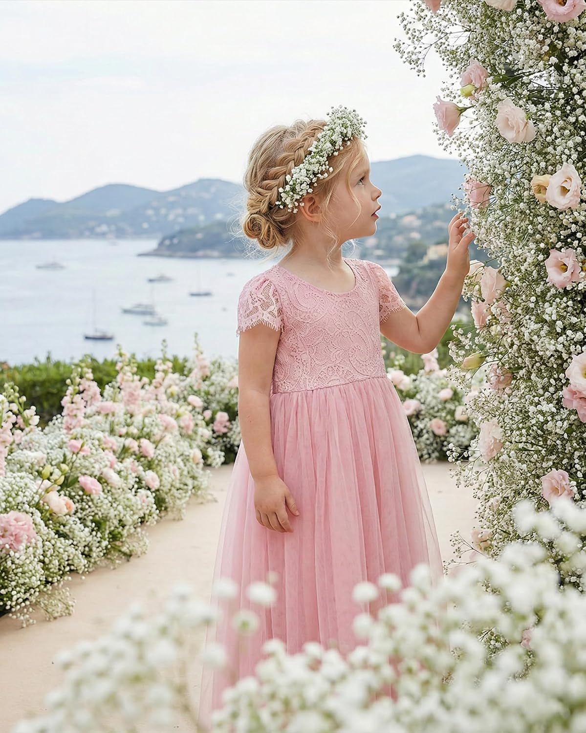 2Bunnies Girl Paisley Lace Back A-Line Straight Tutu Tulle Party Flower Girl Dress